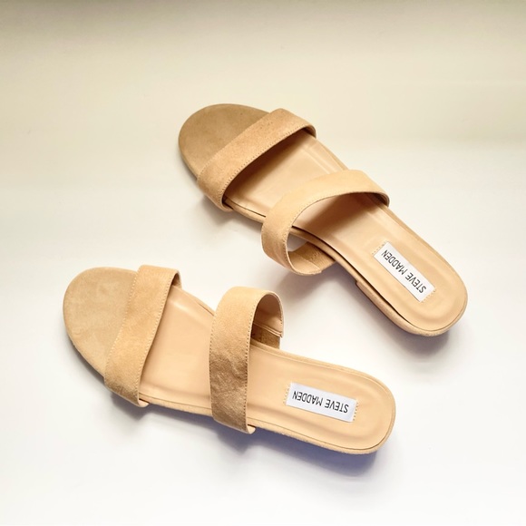 STEVE MADDEN Lacole Two Strap Beige Nude Sandals 10 - Picture 2 of 7